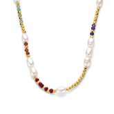 Colier de margele placat cu aur cu pietre si perle 163C0152