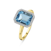 Topaz inel din aur galben cu halou de diamant R092-40665R106-BT-Y