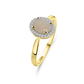Inel din aur galben cu cmp opal oval și anturaj de diamante R092-57117R005-OP-Y