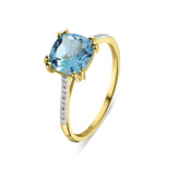 Inel din aur galben cu topaz albastru deschis și diamante R092-86616R012-BT-Y