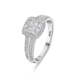 Inel din aur alb cu prințesă, baghetă și diamante strălucitoare cultivate în laborator - R159-R18YV0166-FLG-W