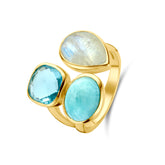 Inel placat cu aur cu piatra lunii - Larimar - Topaz 163S0299