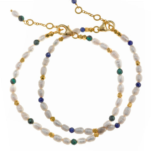 Bratara cu margele cu perle si pietre de sodalit - 163P0121