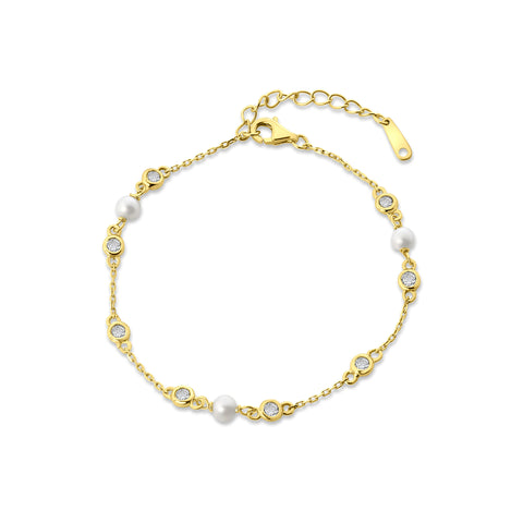 Bratara placata cu aur cu perla si zirconiu - 164P0047