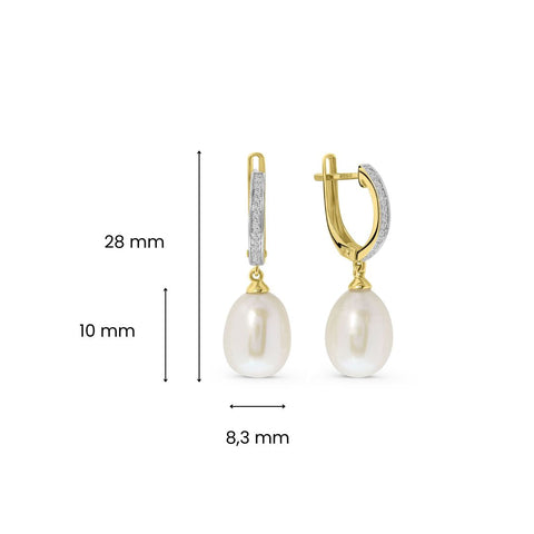 Cercei clip-on din aur galben cu perle lacrimogene și diamante E092-21600E050-PR-Y