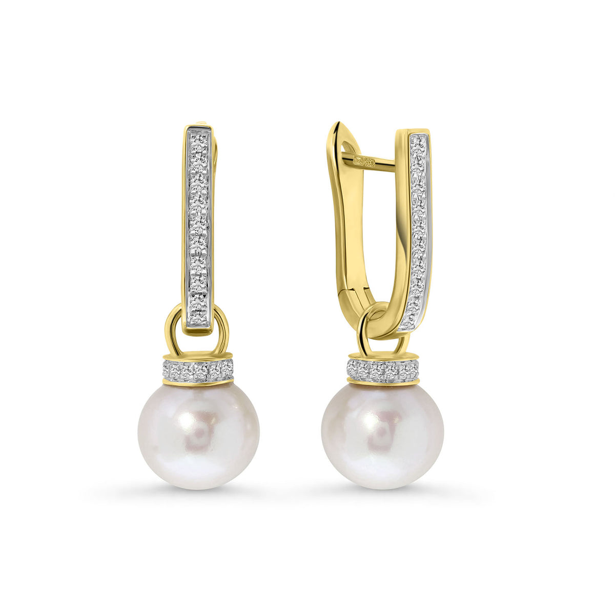 Cercei clip-on din aur galben cu perle și diamante E092-23637E013-PR-Y