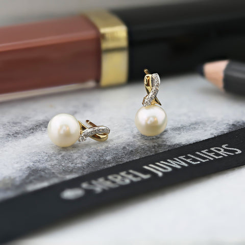 Cercei din aur galben cu perle și diamante E092-34412E019-PR-Y