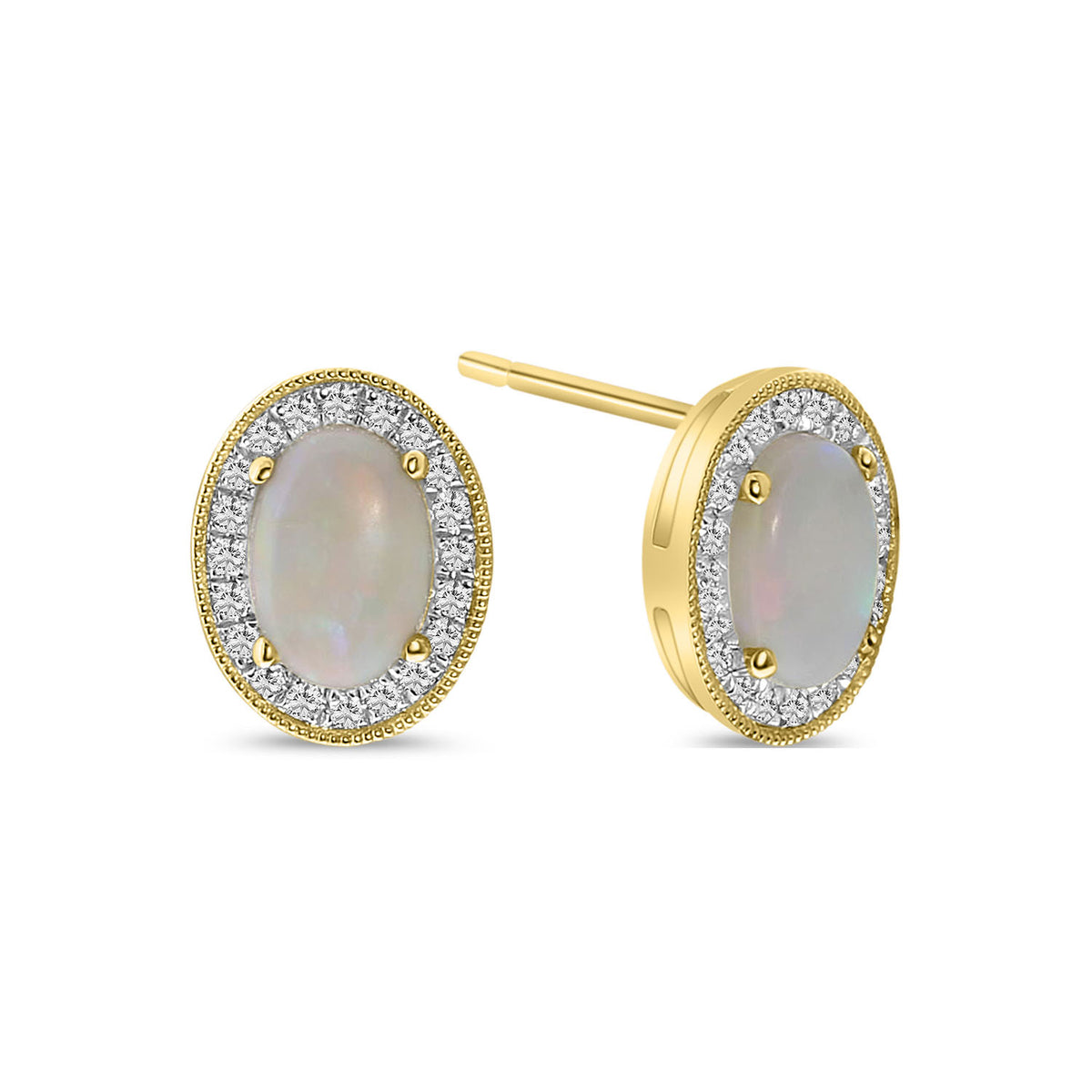 Cercei ovali din aur galben cu opal cmp și diamante E092-57117E004-OP-Y