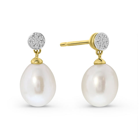 Cercei din aur galben cu perla lacrima si diamante E092-73157E004-PR-Y