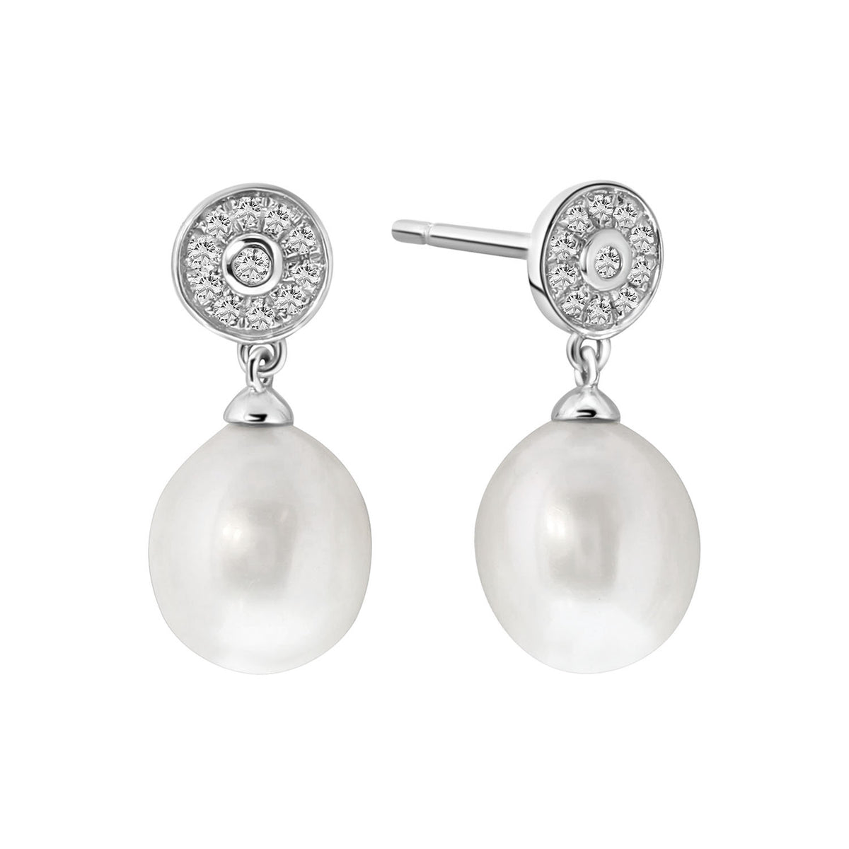 Cercei din aur alb cu perle și diamante E092-77142E004-PR-W