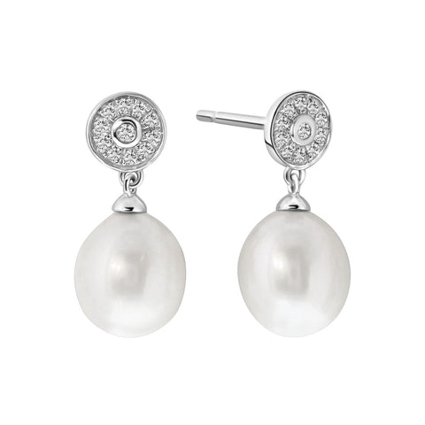 Cercei din aur alb cu perle și diamante E092-77142E004-PR-W