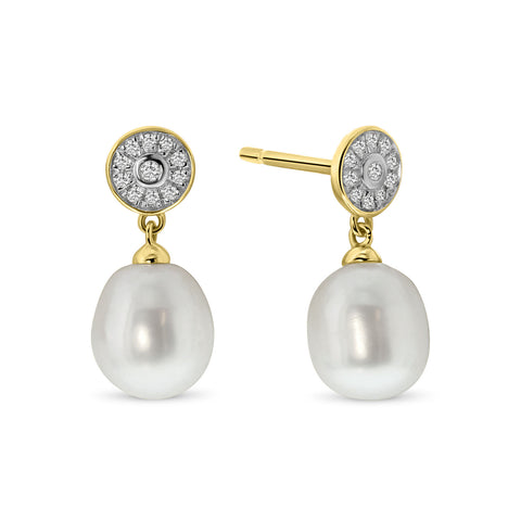 Cercei din aur galben cu perla lacrima si diamante E092-77142E004-PR-Y