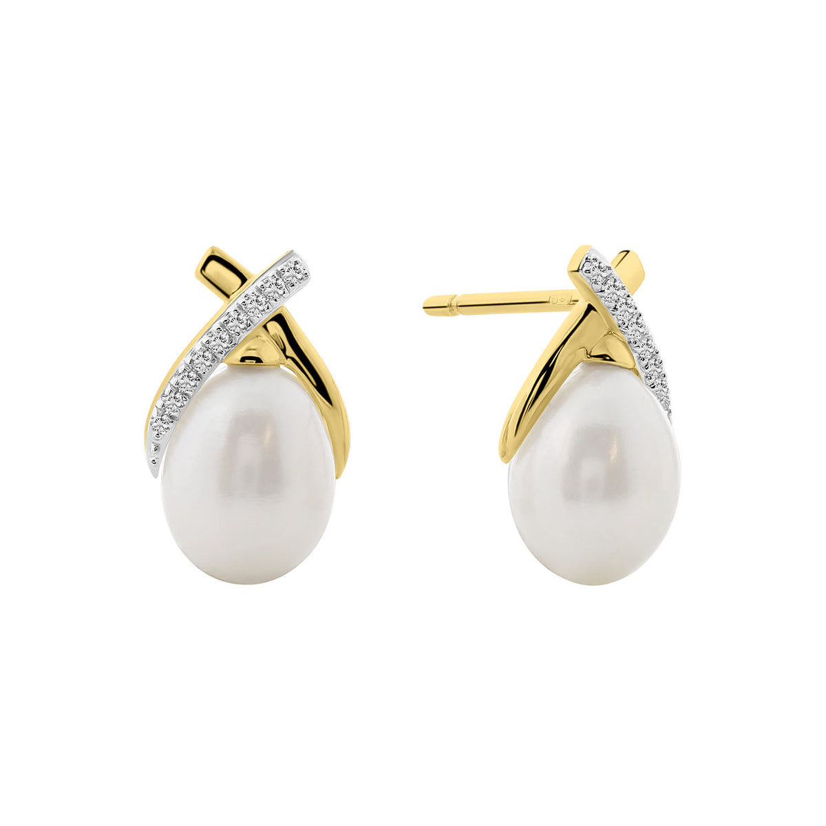 Cercei din aur galben cu perle și diamante F092-77147E011-PR-Y