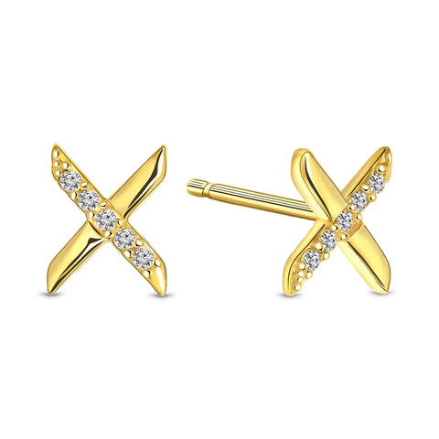 Cercei cu surub din aur galben si zirconiu