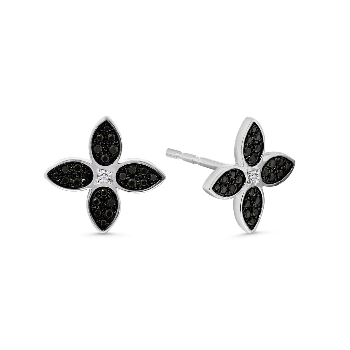 Cercei tip trifoi din aur alb cu diamante negre E136-180XB01302-WBDIA-W