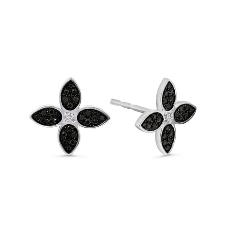 Cercei tip trifoi din aur alb cu diamante negre E136-180XB01302-WBDIA-W