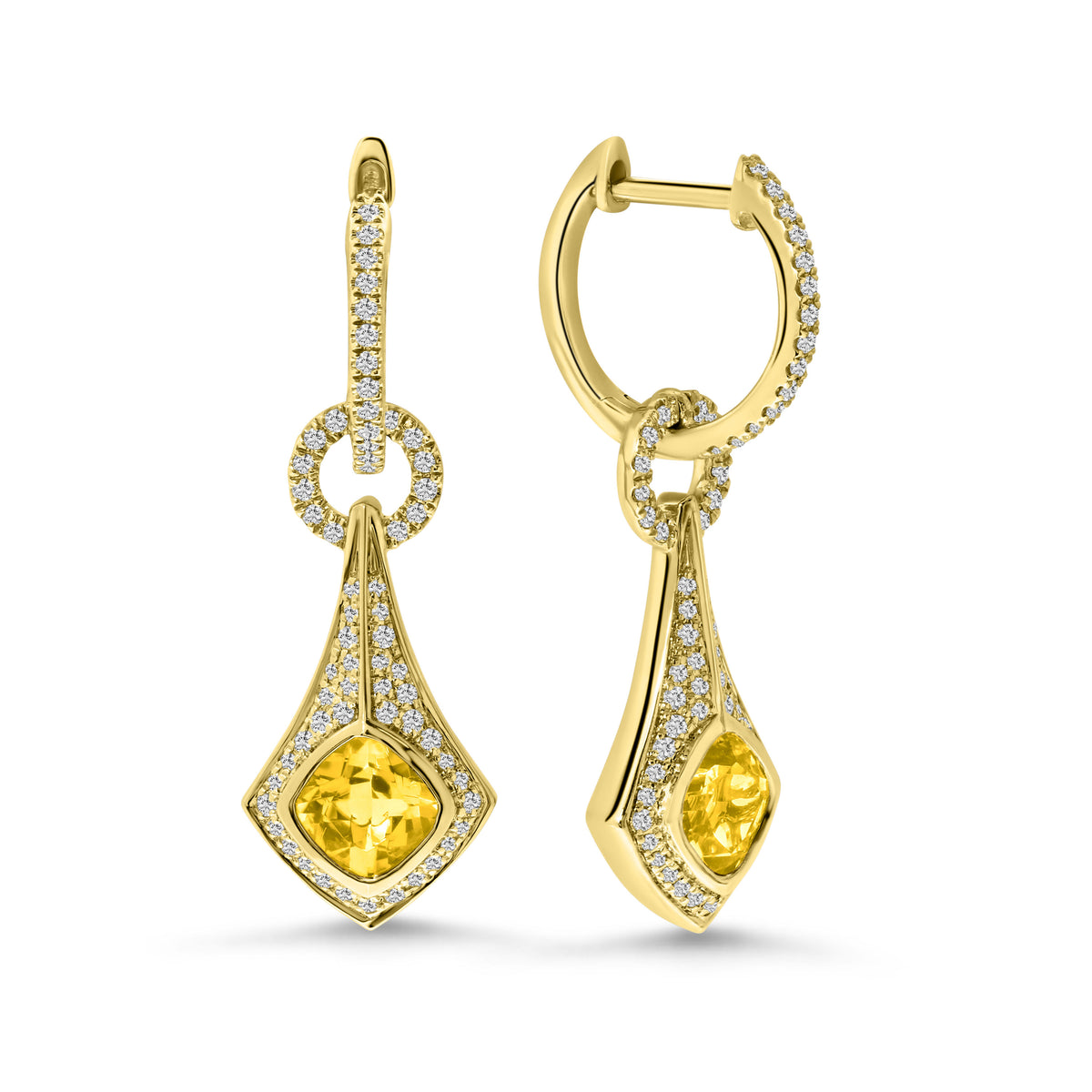 Cercei din aur galben cu citrin și diamante - 193XB05394-CI-Y
