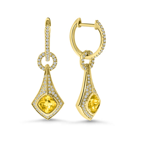 Cercei din aur galben cu citrin și diamante - 193XB05394-CI-Y