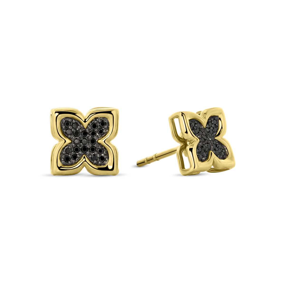 Cercei trifoi din aur galben cu diamante negre E159-357701-B3-BDI-Y