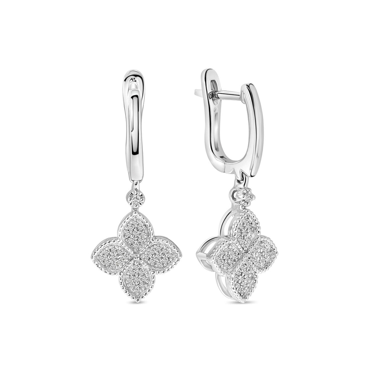 Cercei cu trifoi din aur alb cu diamante E159-35811-WDI-W
