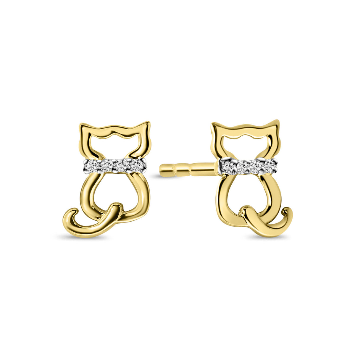 Cercei cu surub din aur galben cu zirconiu in forma de pisica E210-59593-Z-Y