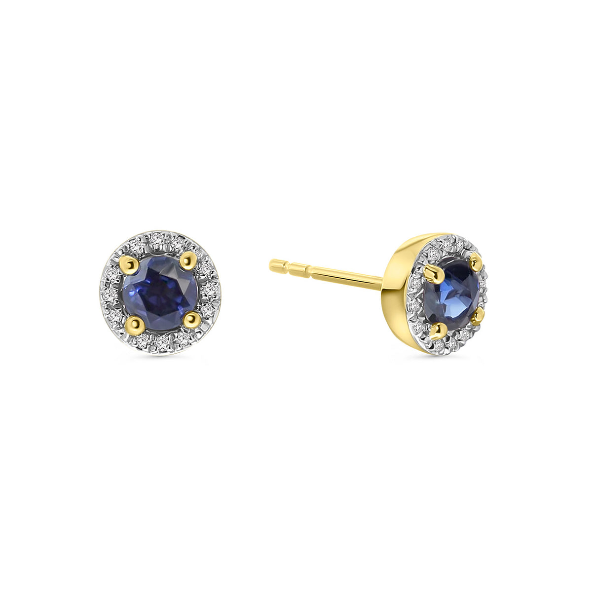 Cercei din aur galben cu anturaj de safir și diamante E382-E304204-SA-Y