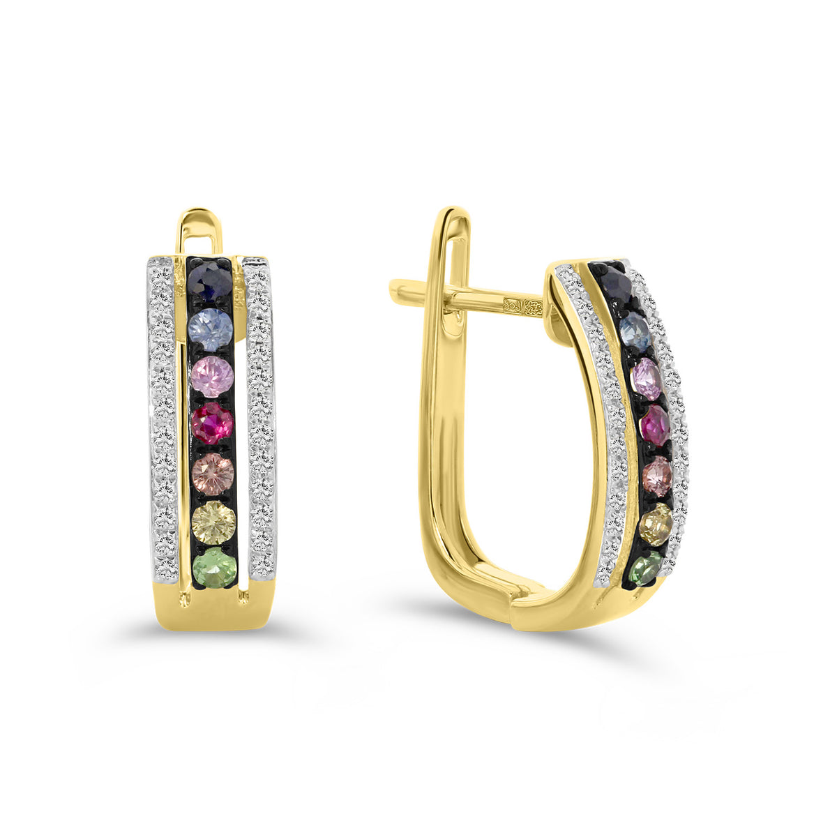 Cercei clip-on multicolori din aur galben cu diamante EE382-E304253-MIX-Y