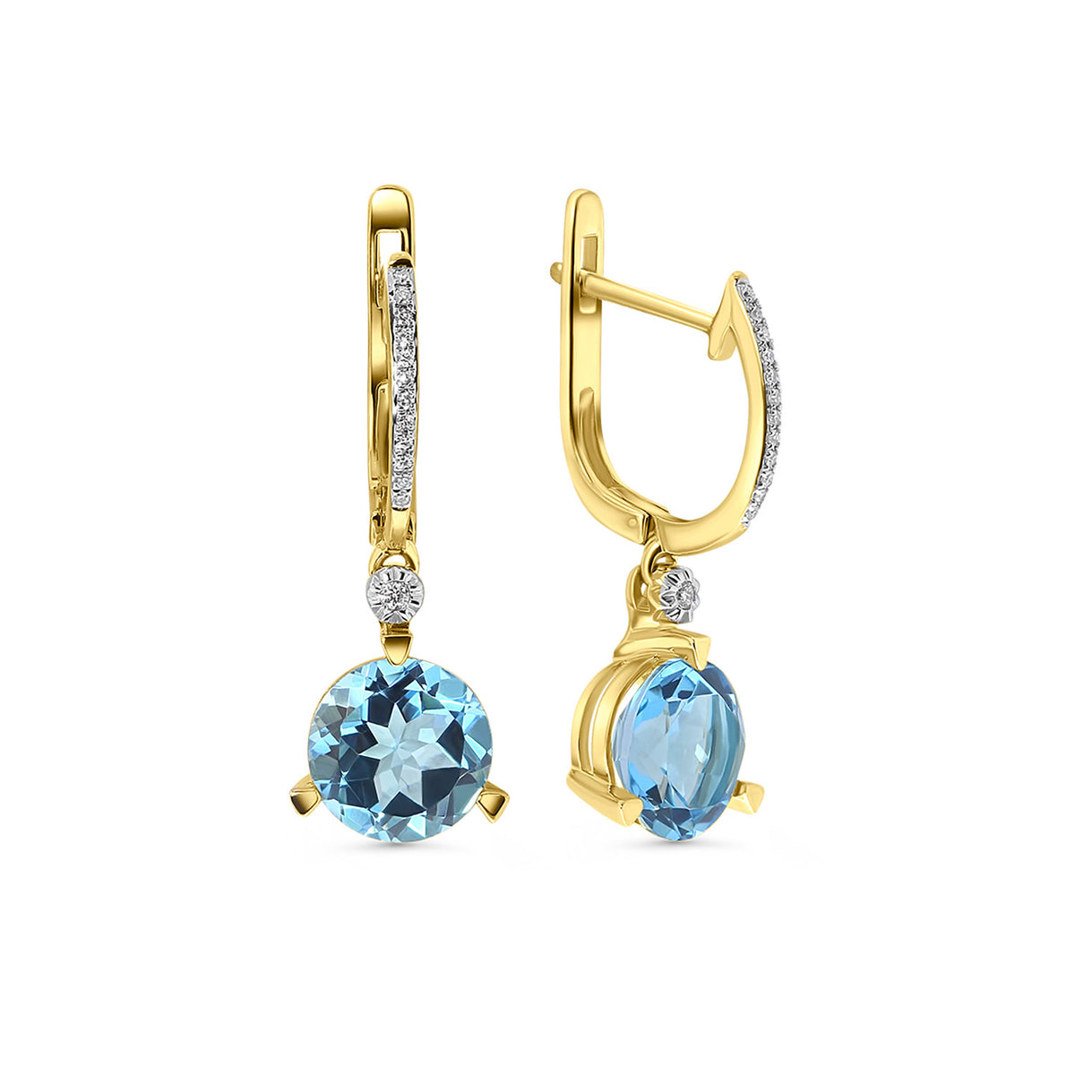 Cercei din aur galben cu topaz albastru deschis și diamante E382-E308093BLT-BT-Y