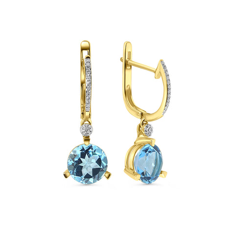 Cercei din aur galben cu topaz albastru deschis și diamante E382-E308093BLT-BT-Y