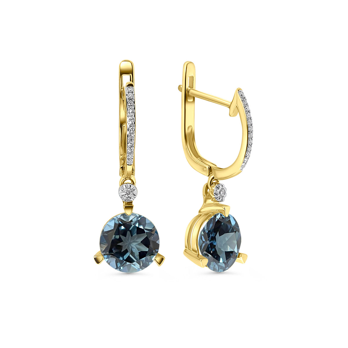 Cercei din aur galben cu topaz albastru închis și diamante E382-E308093LDB-BT-Y