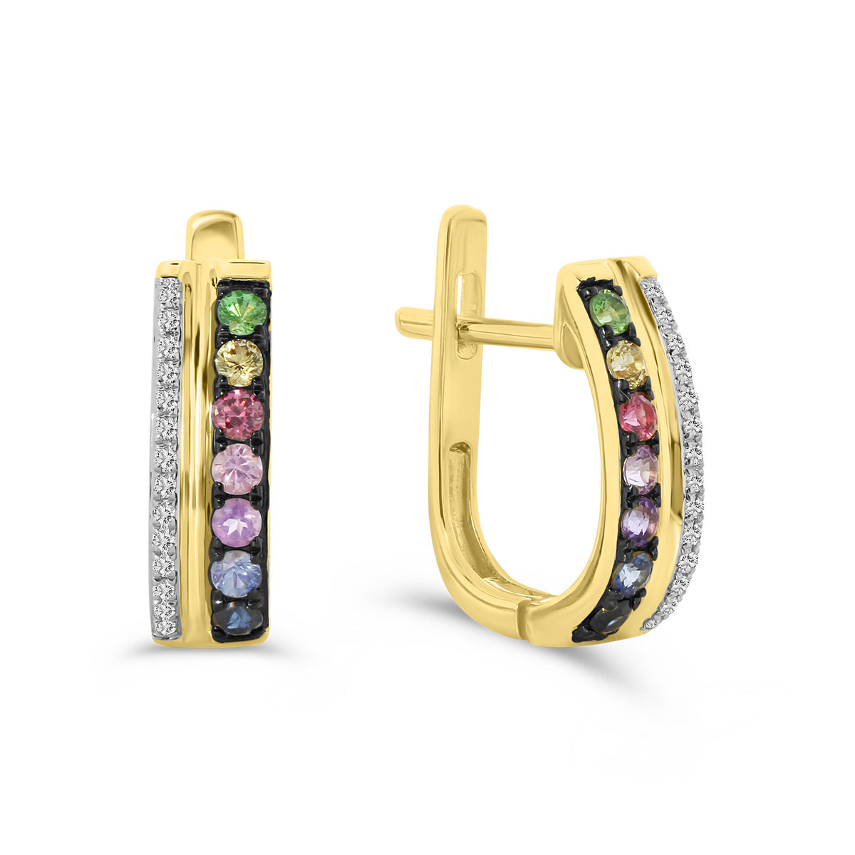 Cercei clip-on multicolori din aur galben cu diamante E382-E309842-MIX-Y
