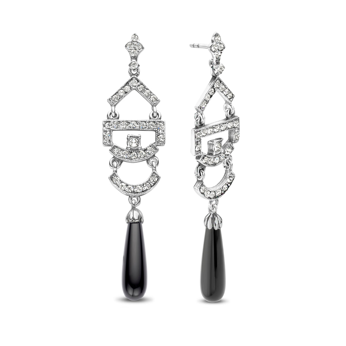 Cercei din argint sterling cu onix si pietre Swarovski 70778 X