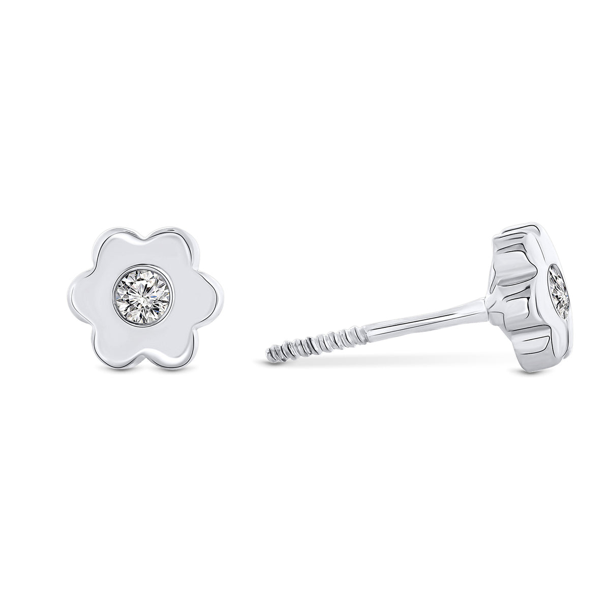 Cercei cu flori din aur alb cu zirconiu 8628-W