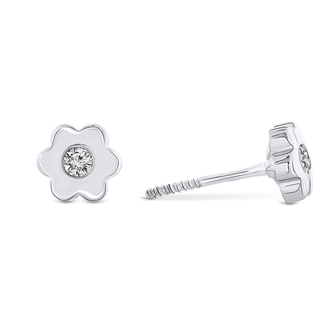 Cercei cu flori din aur alb cu zirconiu 8628-W