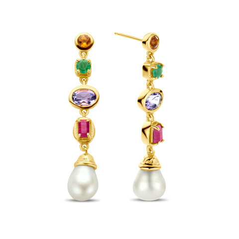 Cercei placati cu aur cu pietre si perle 163A0509