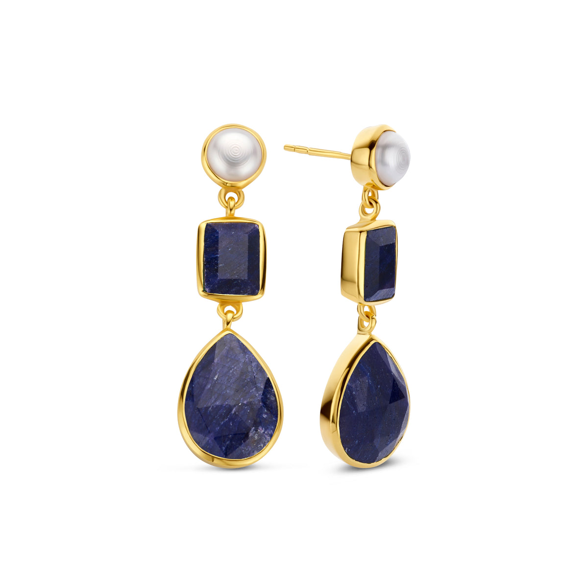 Cercei placati cu aur cu safir si perla - 163A0529