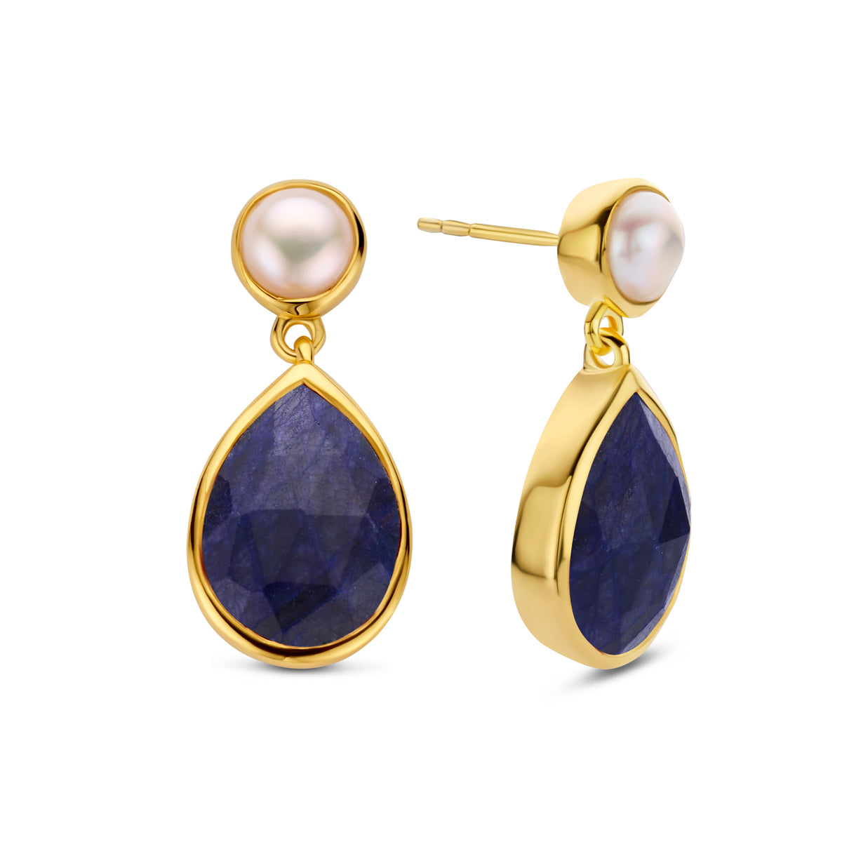 Cercei placati cu aur cu safir si perla - 163A0531