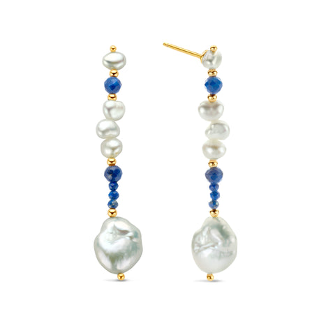Cercei placati cu aur cu lapis lazuli si perla - 164A0122