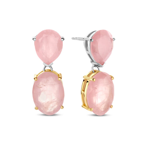 Cercei placati cu aur si cuart roz - 247A0089
