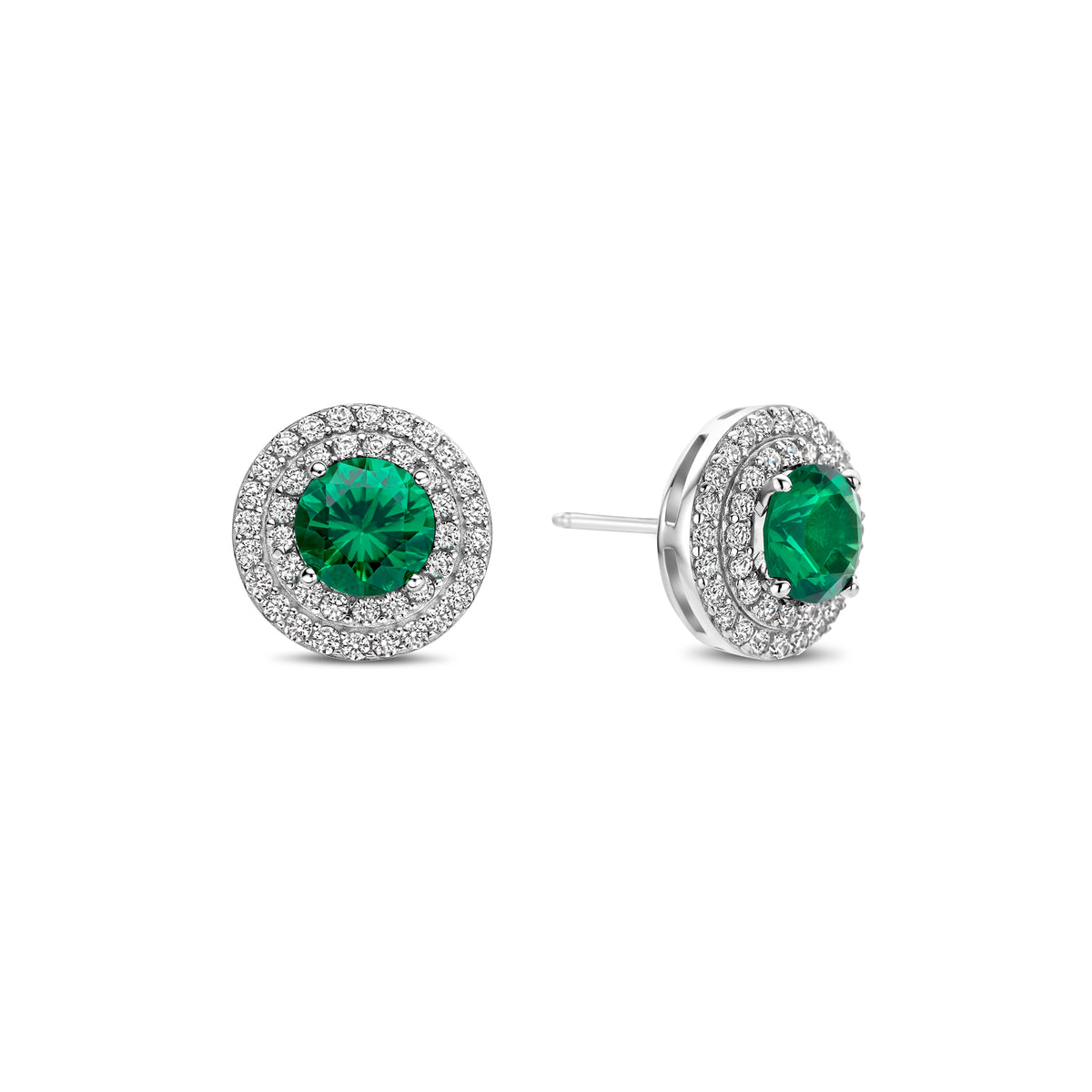 Cercei stud din argint sterling cu zirconiu rotund verde - E12465G