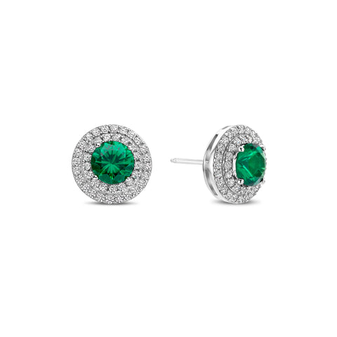 Cercei stud din argint sterling cu zirconiu rotund verde - E12465G