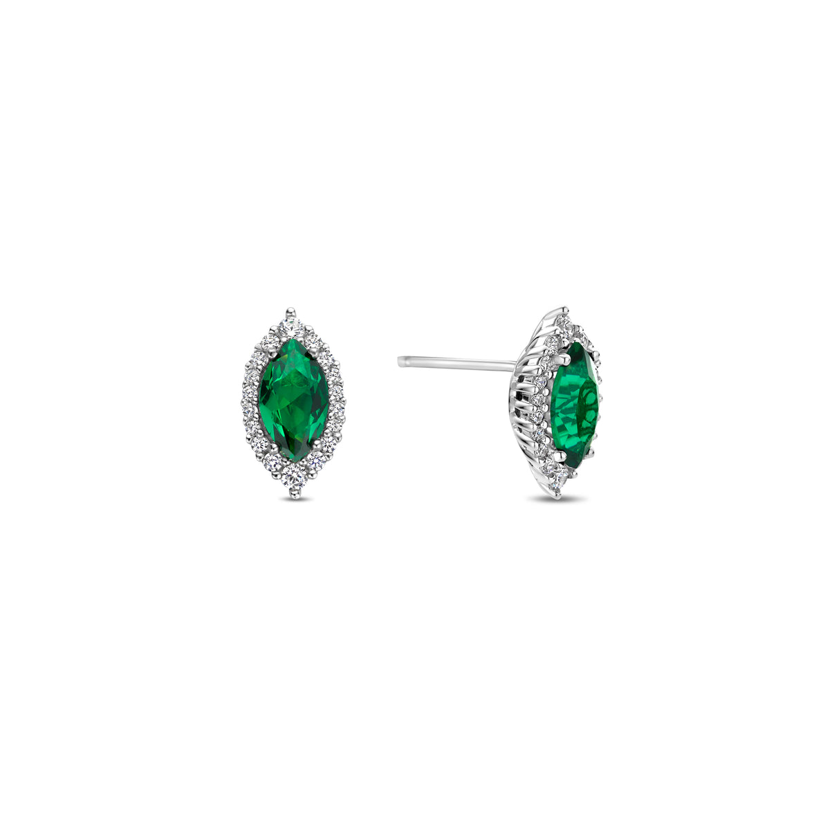 Cercei tip stift din argint sterling cu zirconiu marquize verde - E18812G