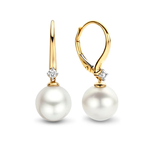Cercei din aur galben cu perle și diamante E480-EG020024BWP-PR-Y