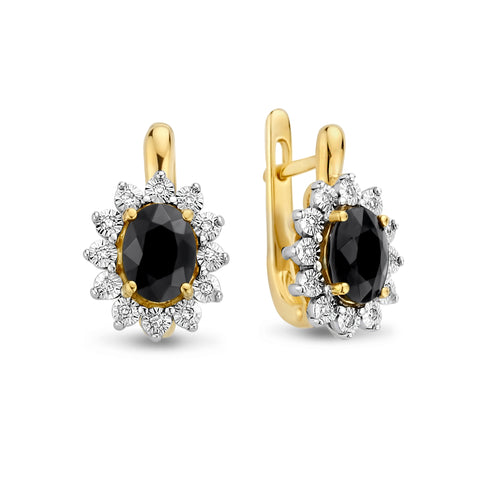 Cercei clip-on din aur galben cu safir și diamante E480-L35016B-SA-YW