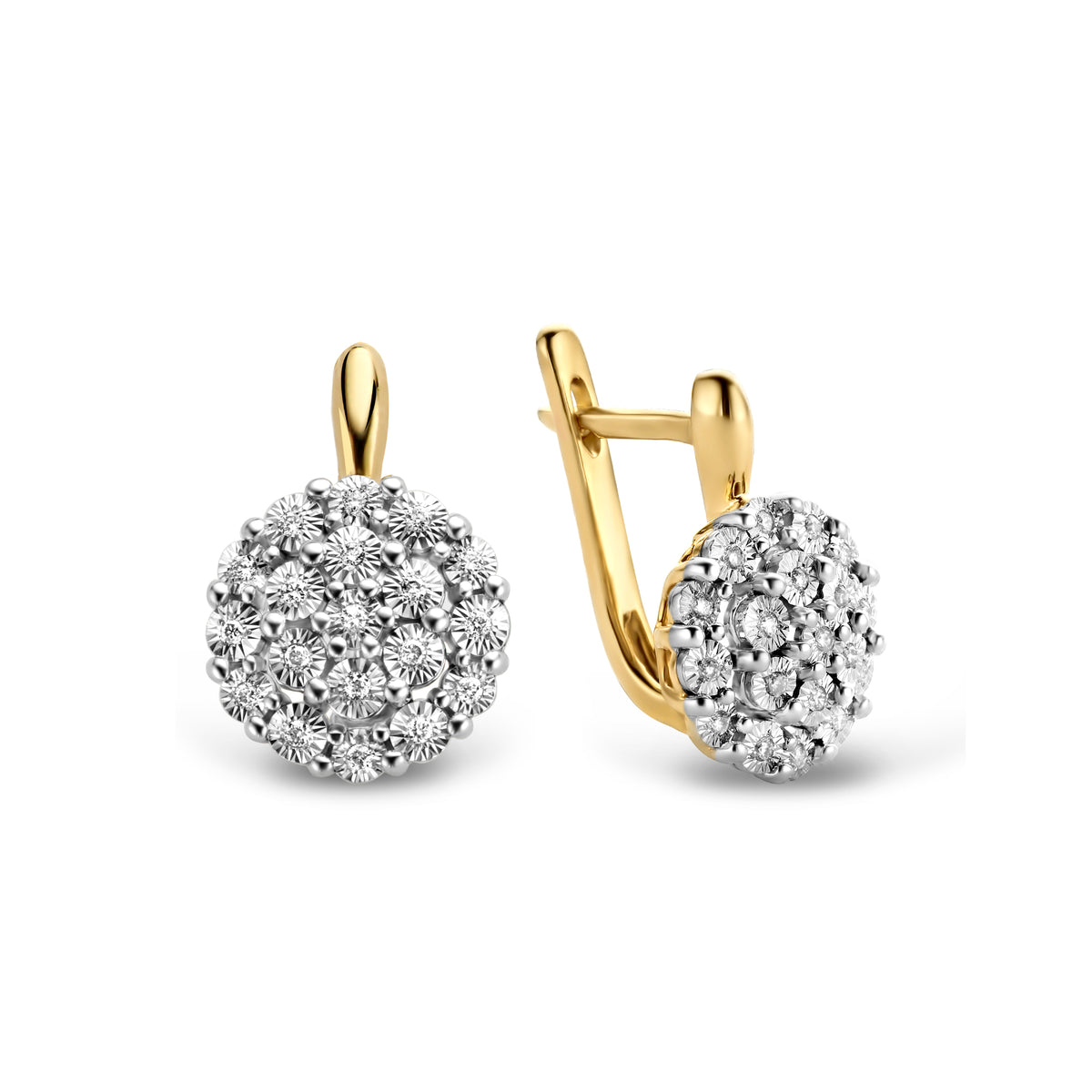 Cercei rotunzi cu clip din aur galben cu diamante E480-PL-35048-2-YW