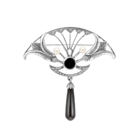 Brosa din argint sterling cu onix si perle