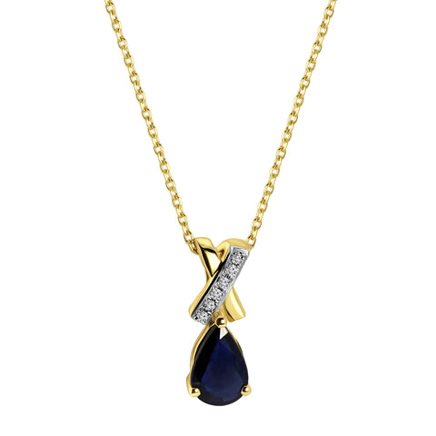 Colier din aur galben cu pandantiv cu safir și diamant N092-05011N002-SA-Y