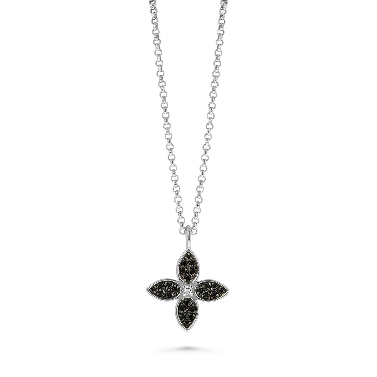 Colier cu trifoi din aur alb cu diamant negru N136-180XD01302-WBDIA-W