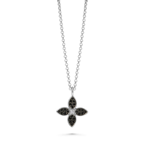 Colier cu trifoi din aur alb cu diamant negru N136-180XD01302-WBDIA-W