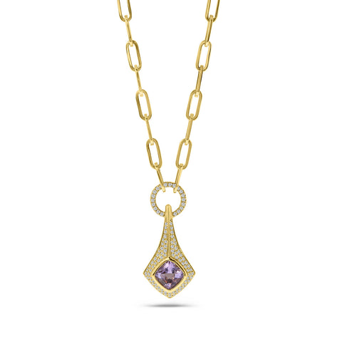Lanț de zale din aur galben cu ametist violet și diamante N136-193XN05394-AM-Y